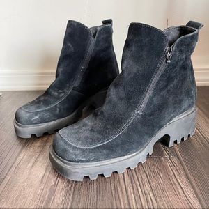 Bogner Black Suede Chunky Heel Boots 8